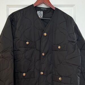 Olivaceous Black Quilted Jacket with Gold Buttons